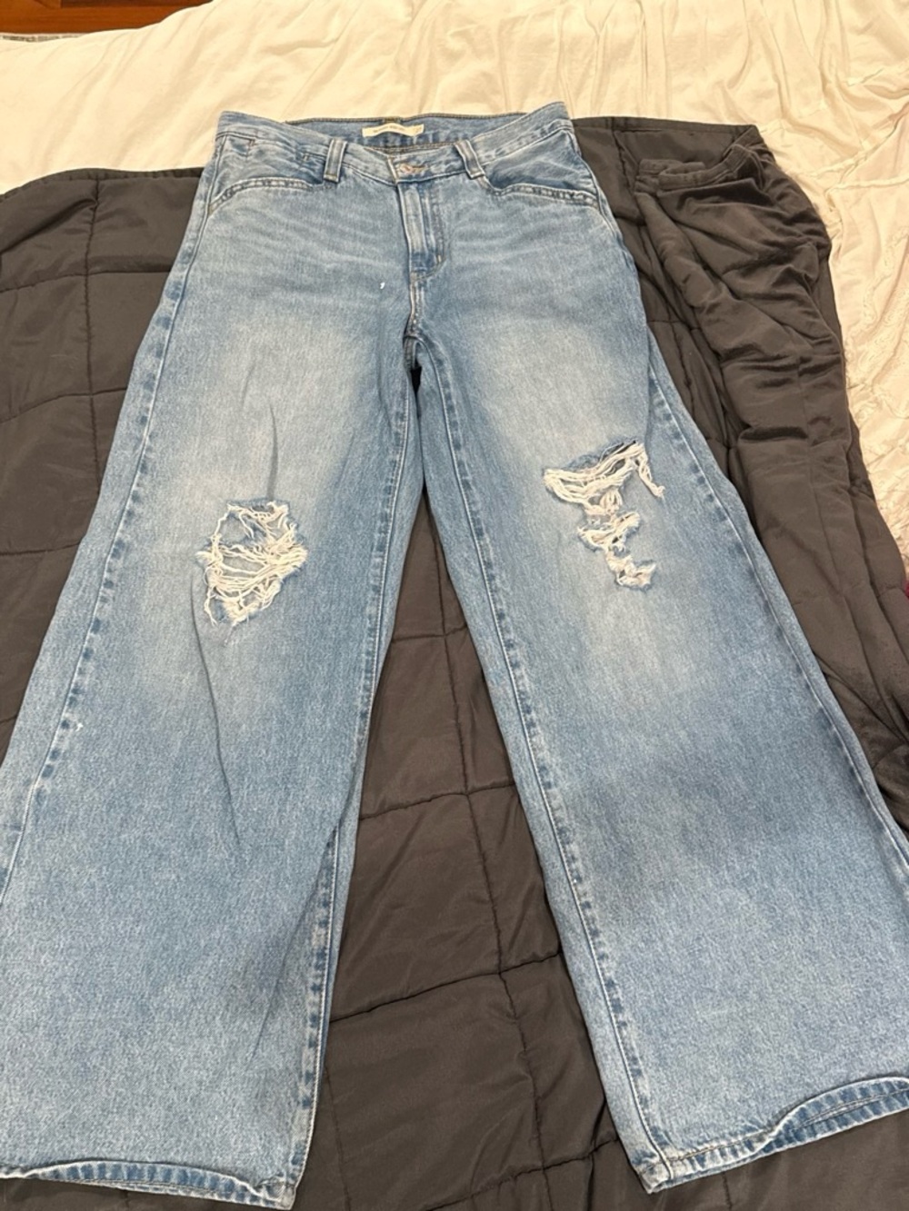 Levi's Light Blue Wide-Leg Distressed Jeans